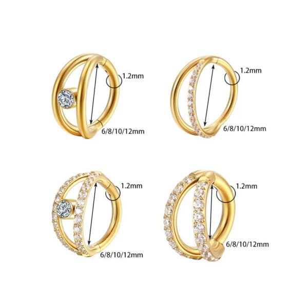Seamless Titanium Alloy Nose Ring With Zirconia Stones Diagonal Two-Circle Piercing Jewelry Fashionable In