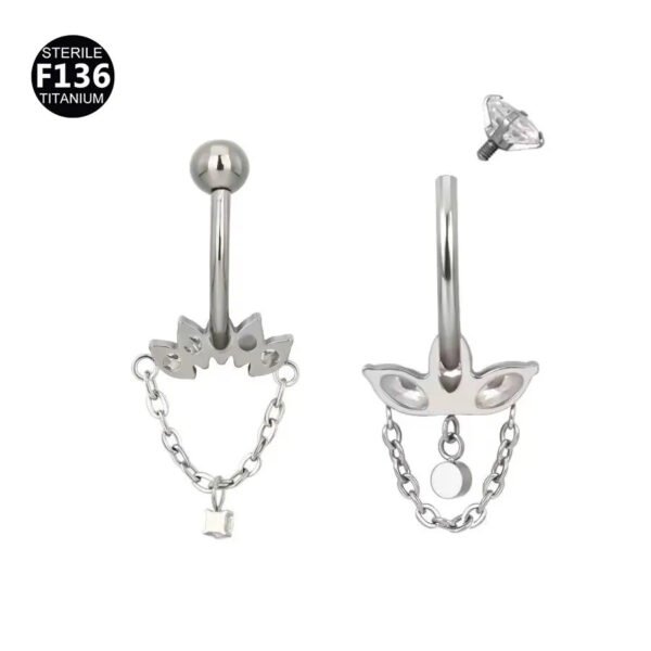 F136 Titanium Alloy Chain, Navel, Button Belly, Banana, Bar, Cultivated Diamond, Unisex, Geometric, Dangle, Screw, Zirconia, Inlay, Droplet, Chain, ⛓️