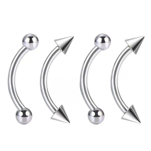 Titanium White Gold Plated Bent Bar – Double-Ended Barbell for Ear, Tongue, Brow Piercings (Ball, Spike & Screw Ends, Unisex)