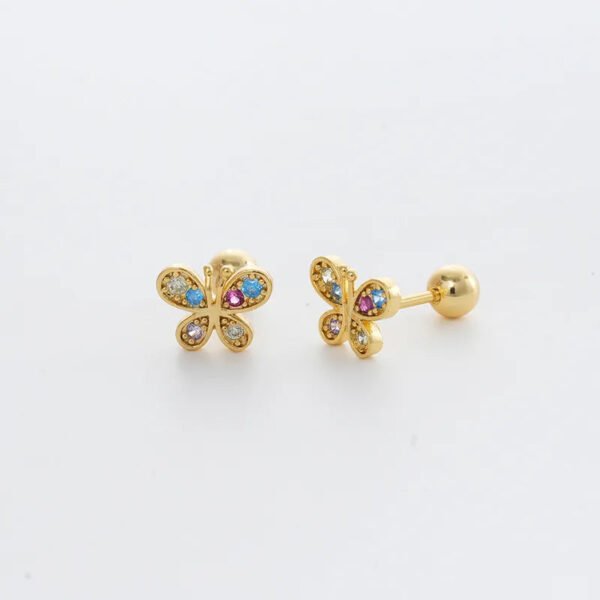 Trendy Women's High-End Gold Plated Titanium Steel Screw Back Earrings Pearl Colorful Diamond Butterfly Ear Studs Ins Style