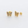Trendy Women's High-End Gold Plated Titanium Steel Screw Back Earrings Pearl Colorful Diamond Butterfly Ear Studs Ins Style