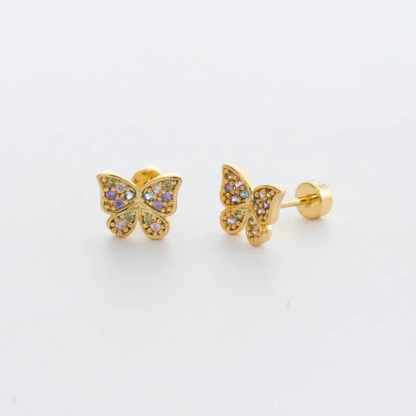 Trendy Women's High-End Gold Plated Titanium Steel Screw Back Earrings Pearl Colorful Diamond Butterfly Ear Studs Ins Style