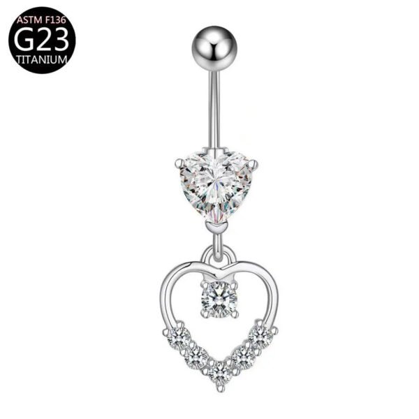 Implant Grade Titanium Flower Heart Dangly Belly Bar – Dainty Zirconia Navel Piercing, Hypoallergenic & Stylish