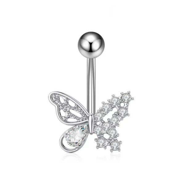 G23 Titanium, Belly Bar, White Gold Plated, Heart, Flower, Butterfly, Dangle, Navel, Barbell, Elegant, Banana Bar