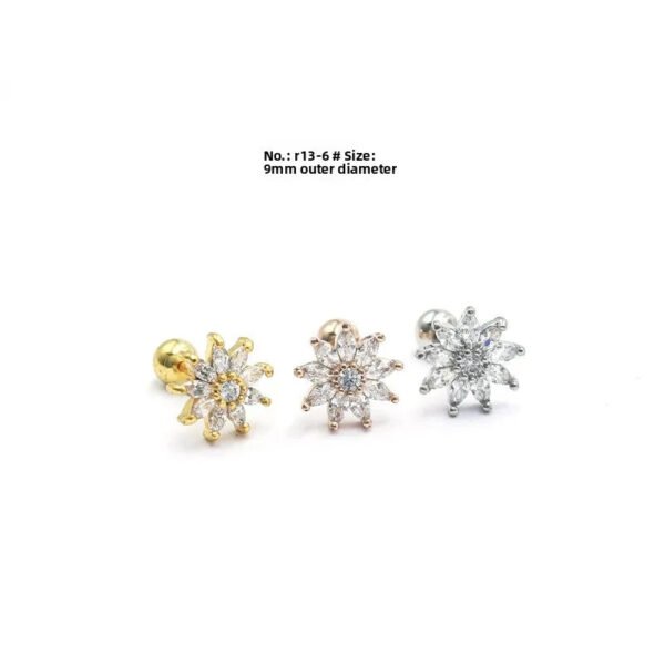 New Titanium Steel, Threaded, Zirconia, Flower, Earring, Embedded, Fine, Ear, Jewellery, Bohemian, Dainty