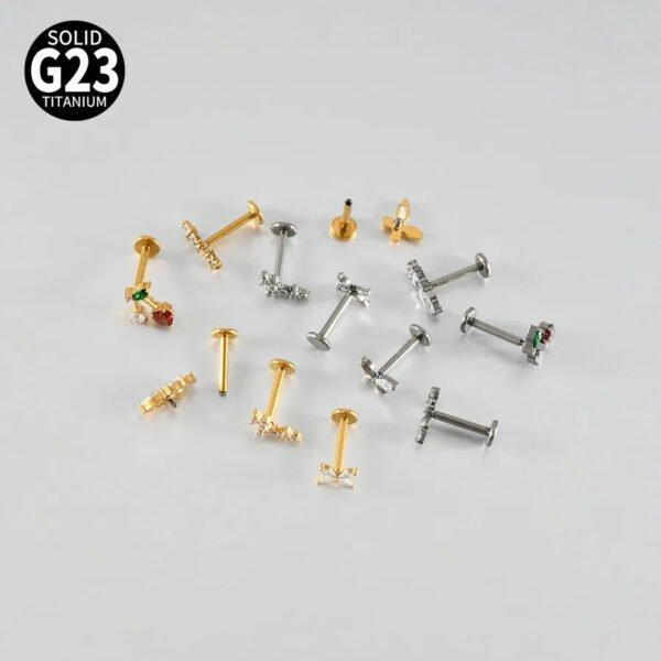 G23 Titanium, Alloy, Flat Back, Piercing Jewellery, Earring, Cherry, Blossom, Butterfly, Elegant Cute Classic, Lip, Stud, Ear Cartridge, Internal Thread