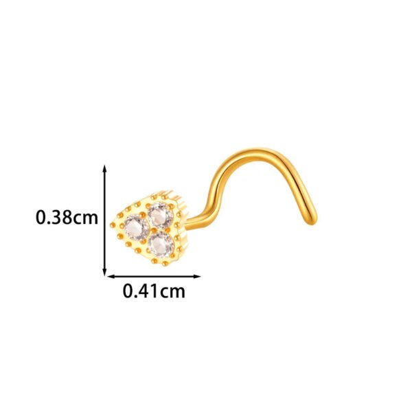 G23/F136 Titanium Alloy Inlaid Zircon Flower Heart S Rod Nose Stud Fashion Versatile Trendy Piercing Jewelry