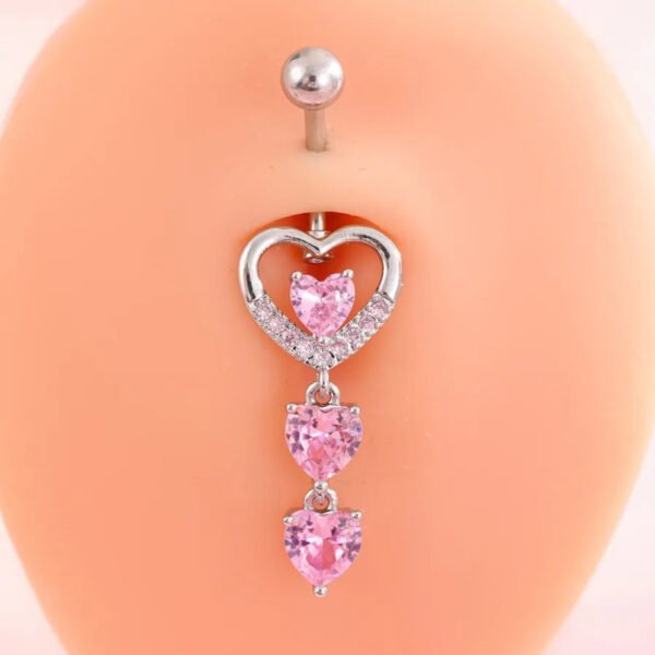 Implant Grade Titanium Flower Heart Dangly Belly Bar – Dainty Zirconia Navel Piercing, Hypoallergenic & Stylish