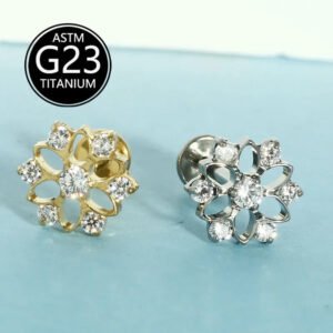 Christmas Snowflake F136 Titanium Hollow Out Ear Studs G23 Body Piercing Jewelry Zircon Embedded Elegant Bohemian