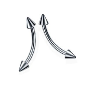Titanium White Gold Plated Bent Bar – Double-Ended Barbell for Ear, Tongue, Brow Piercings (Ball, Spike & Screw Ends, Unisex)