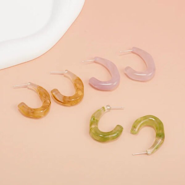 1pair Fresh Resin C-shaped Earrings Set Multi-color Design Daily Commuting Style Eye-catching Ear Accessories