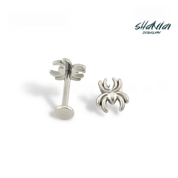G23 Titanium, Ear, Stud, Jewellery, Head, Inner Thread, Spider, Spiderman, Lip, Piercing, Head, Flat back, Simple.