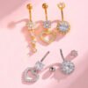 G23 Titanium, Belly Bar, White Gold Plated, Heart, Flower, Butterfly, Dangle, Navel, Barbell, Elegant, Banana Bar