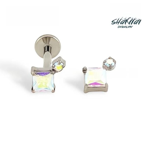 F136 Titanium Round Bottom Square Sugar Super Shiny 5A Zircon G23 Titanium Alloy Body Piercing Ear Bone Nail Jewelry Head
