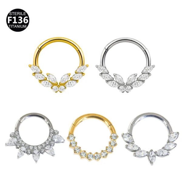 Titanium Alloy F136 Nose Ring Ear Cuff Piercing Jewelry Golden Butterfly Wings Crown Design Sparkling Unisex Geometric Pattern