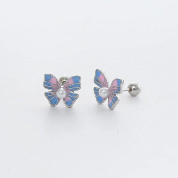 Trendy Women's High-End Gold Plated Titanium Steel Screw Back Earrings Pearl Colorful Diamond Butterfly Ear Studs Ins Style