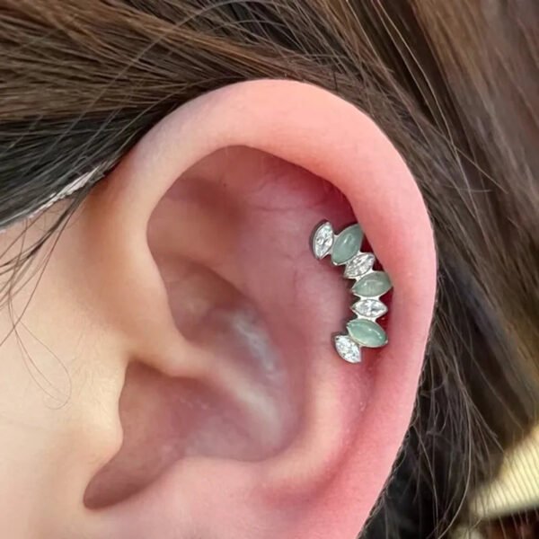 Natural Stone Earrings F136 Titanium Body Piercing Jewelry Ear Studs Horse Eye Shape 7 Pieces 1.2/1.0mm Thick For Men And Women