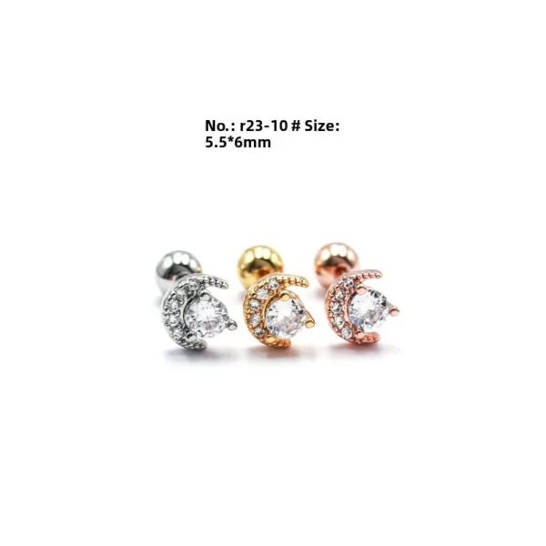 picture_117a8db3-629a-4167-9c4a-1c3308d20db1(2) New Style Minimalist Mini Micro Paved Crystal Moon Tooth Earrings Titanium Steel Wedding Jewelry Unisex Letter Number Text