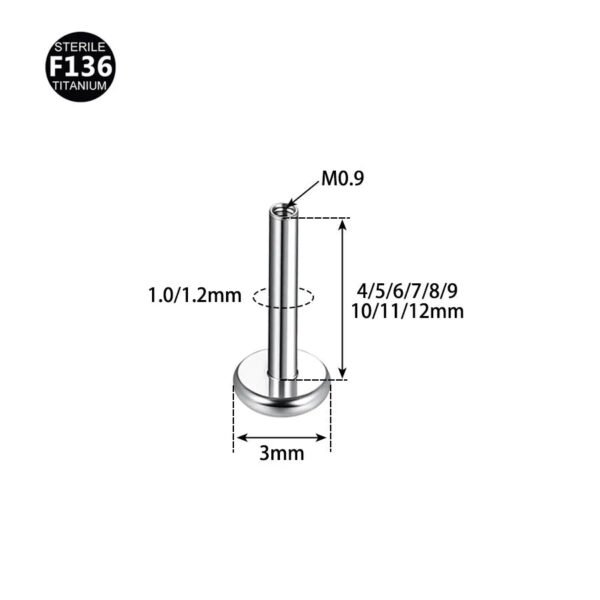 F136 Titanium Lip Studs 3.0mm Base Inner Tooth Ear Bone Flat Bottom Rod G23 Titanium Alloy Body Piercing Jewelry Ear Studs