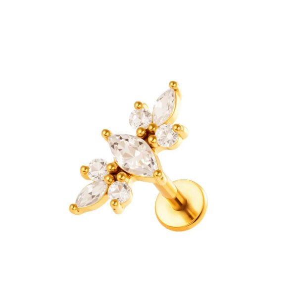 New G23 Titanium Waterdrop Lip Stud Earrings Flat Bottom Inner Spiral Piercing Bone Studs Zircon Embedded Luxury Heart Ear Jewelry