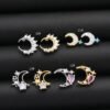 picture_1540b6ca-3359-4804-8760-fe6acb7cff98(2) New Style Minimalist Mini Micro Paved Crystal Moon Tooth Earrings Titanium Steel Wedding Jewelry Unisex Letter Number Text