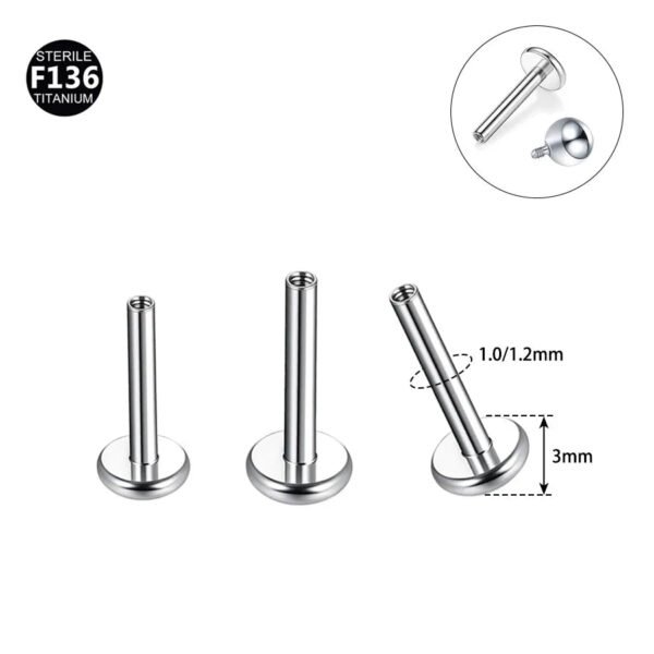F136 Titanium Lip Studs 3.0mm Base Inner Tooth Ear Bone Flat Bottom Rod G23 Titanium Alloy Body Piercing Jewelry Ear Studs