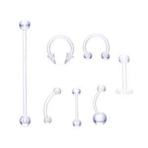 Hypoallergenic, Acrylic, Invisible, Lip, Ring, Belly Button, Navel, Tongue, Stud, Bar, Soft Rod, Horse Shoe, Ring, Eyebrow, Save, Piercing, Pregnancy, MRI scan.