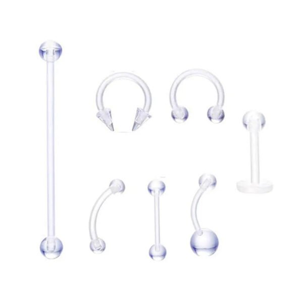 Hypoallergenic, Acrylic, Invisible, Lip, Ring, Belly Button, Navel, Tongue, Stud, Bar, Soft Rod, Horse Shoe, Ring, Eyebrow, Save, Piercing, Pregnancy, MRI scan.