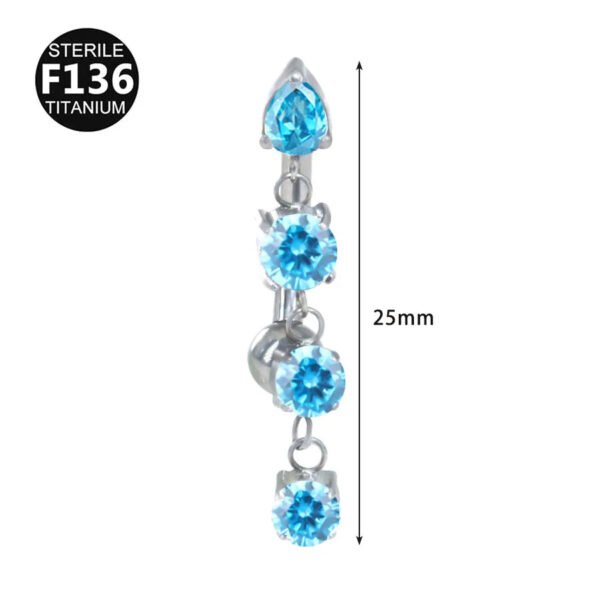 F136 Titanium, Long Pendant, Four Claw, Set, Zirconia, Chain, Inverted Navel, Barbell, Belly Button, Bar, Piercing, 14G, Unisex, Body Piercing, Jewellery.