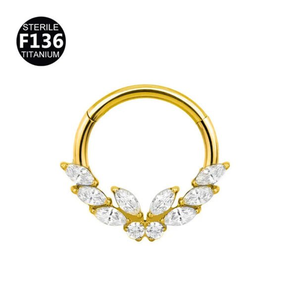 Titanium Alloy F136 Nose Ring Ear Cuff Piercing Jewelry Golden Butterfly Wings Crown Design Sparkling Unisex Geometric Pattern