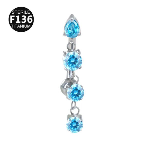 F136 Titanium, Long Pendant, Four Claw, Set, Zirconia, Chain, Inverted Navel, Barbell, Belly Button, Bar, Piercing, 14G, Unisex, Body Piercing, Jewellery.