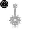 Implant Grade Titanium Flower Heart Dangly Belly Bar – Dainty Zirconia Navel Piercing, Hypoallergenic & Stylish