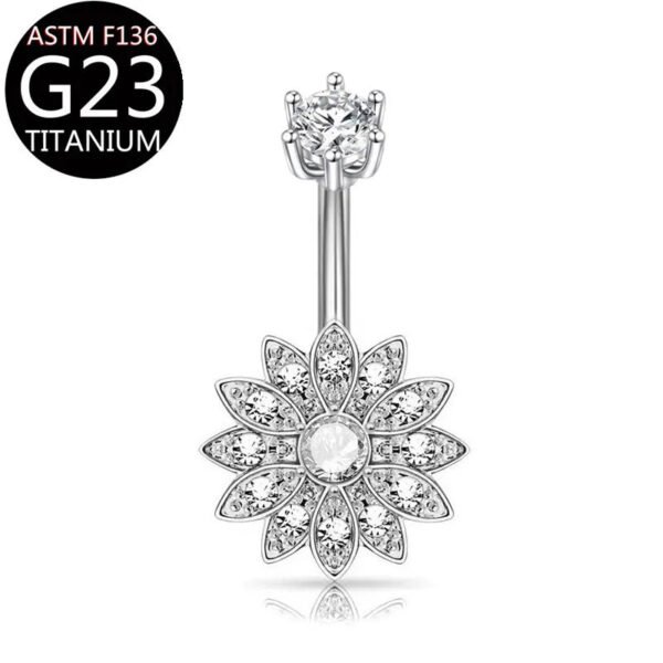 Implant Grade Titanium Flower Heart Dangly Belly Bar – Dainty Zirconia Navel Piercing, Hypoallergenic & Stylish