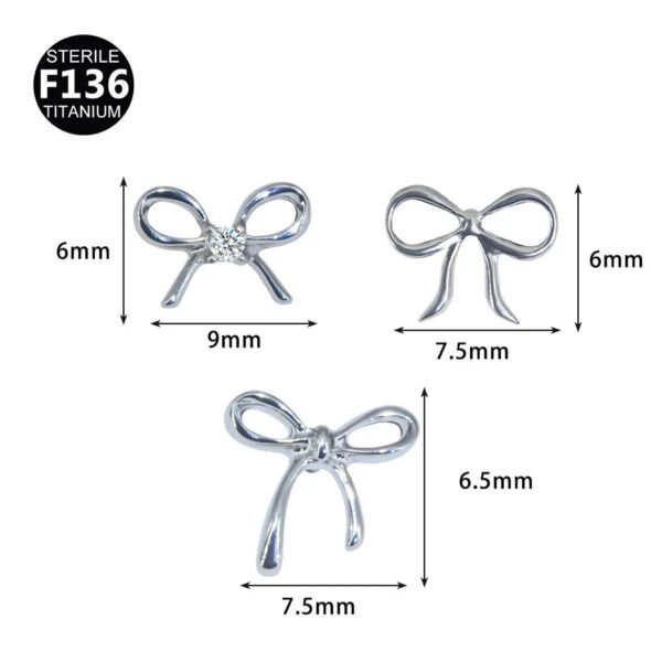 New F136 Titanium Alloy, Stud, Ear, Internal Thread, Butterfly, Knot, Rhinestones, Mini bow, Head only or Post and Head.