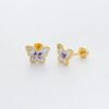 Trendy Women's High-End Gold Plated Titanium Steel Screw Back Earrings Pearl Colorful Diamond Butterfly Ear Studs Ins Style