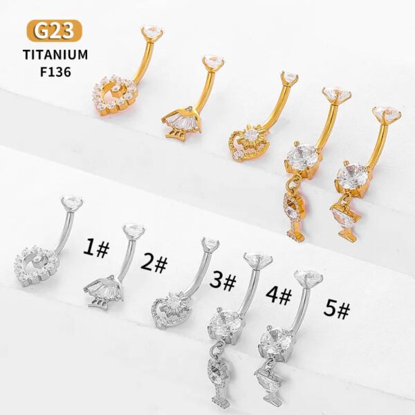 picture_19aa50ac-55b2-43f1-8d42-87b4fcdfa542(2) 1Pcs F136 Titanium Zircon Belly Button Ring Heart Fish Cup Pendant G23 Titanium Alloy Body Piercing Jewelry Belly Button Stud Navel Ring
