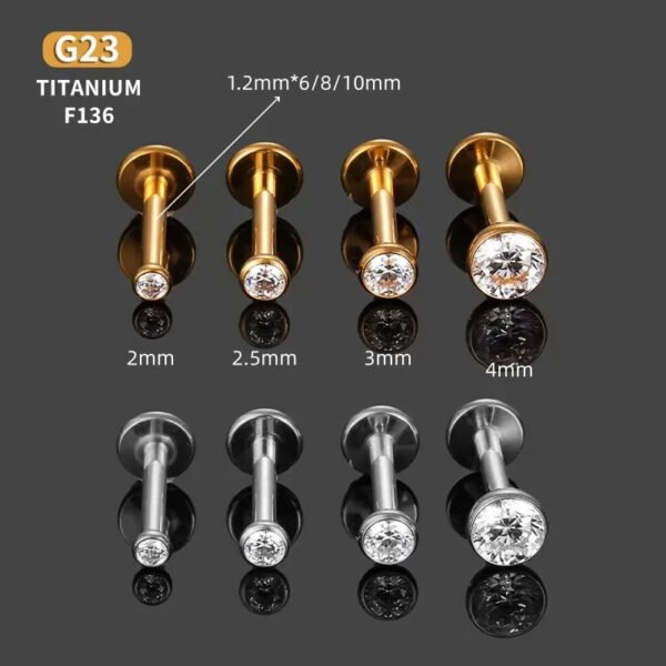 1Pcs F136 Titanium Alloy Zirconia Lip Stud Earring Lip Ring G23 Titanium Implant Grade Body Piercing Jewelry Helix Ear Bone Stud