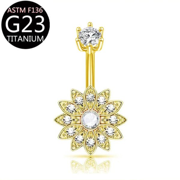 Implant Grade Titanium Flower Heart Dangly Belly Bar – Dainty Zirconia Navel Piercing, Hypoallergenic & Stylish