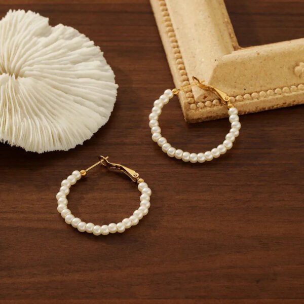 Titanium, 18K Gold Plated, Pearl, Shell, Beaded, Hoops, Earrings, Jewellery, Pair.