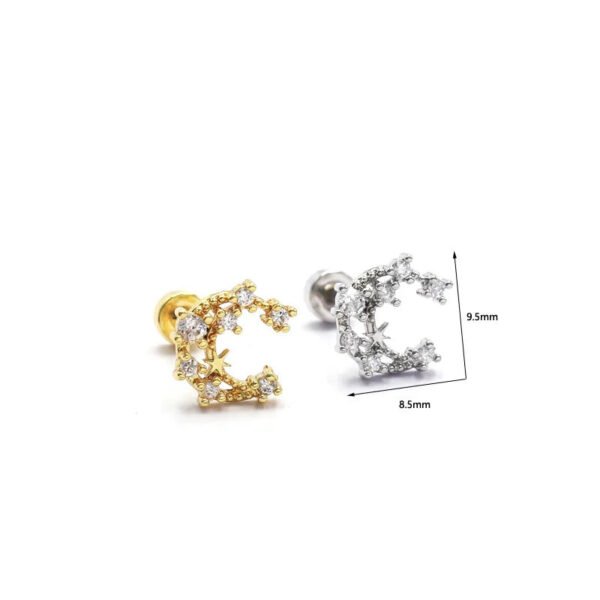 picture_1c0c53b2-e0fe-47b7-9a9e-46547013472c(2) New Style Minimalist Mini Micro Paved Crystal Moon Tooth Earrings Titanium Steel Wedding Jewelry Unisex Letter Number Text