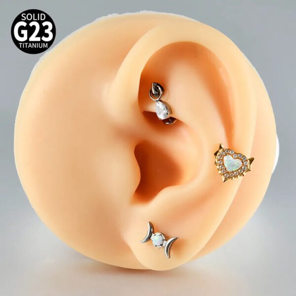 G23 Titanium Alloy Opal Flat Back Piercing Earrings Heart Sun Inlaid Zircon Elegant Hanging Pendant Romantic Classic Jewelry Daily Wear Lip Stud Earrings