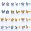 Trendy Women's High-End Gold Plated Titanium Steel Screw Back Earrings Pearl Colorful Diamond Butterfly Ear Studs Ins Style