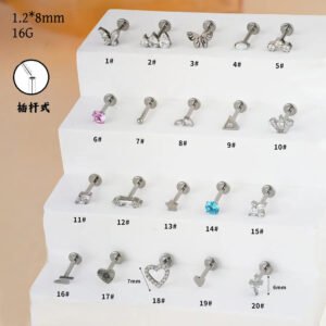 G23 Titanium Stud Earrings Set With Zirconia Plug Style Flat Bottom Lip Studs Titanium Alloy Lip Ring Piercing Jewelry