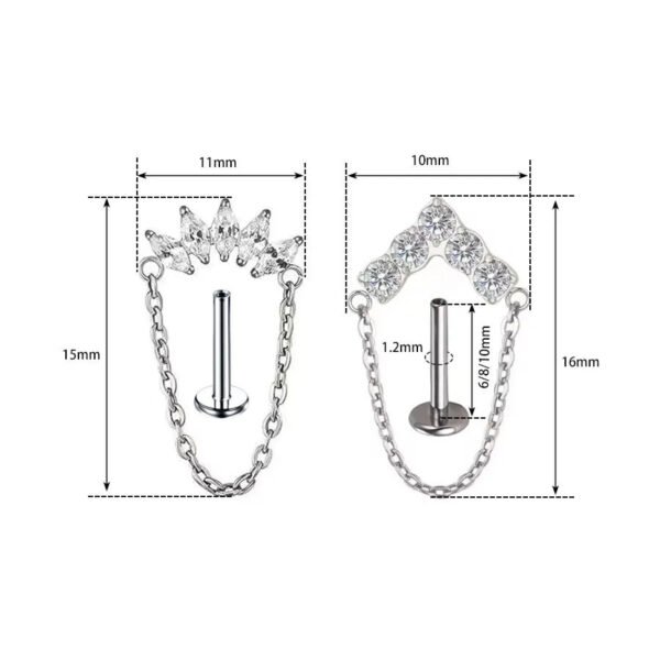 F136 Titanium Alloy, Flat back, Ear, Stud, Dangle, Chain, Earring, Helix, Internal Thread.