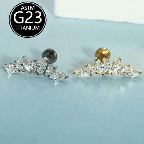 picture_216b7d39-a6f8-4a31-9d22-5a826c4868db(2) Implant Grade F136 Titanium Alloy Ear Studs With 7 Zirconia Lip Darts Inner Thread Body Piercing Jewelry Fashionable Elegant