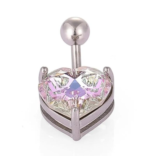 1Pcs Fashion Zircon Navel Ring Stainless Steel Heart Round Claw Shaped Shiny Navel Ring Navel Button Body Piercing Jewelry