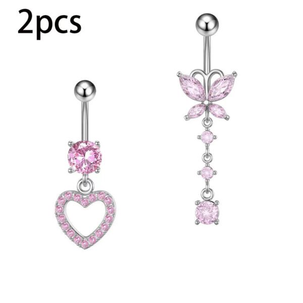 G23 Titanium, Belly Bar, White Gold Plated, Heart, Flower, Butterfly, Dangle, Navel, Barbell, Elegant, Banana Bar
