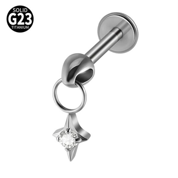 G23 Titanium Alloy Opal Flat Back Piercing Earrings Heart Sun Inlaid Zircon Elegant Hanging Pendant Romantic Classic Jewelry Daily Wear Lip Stud Earrings