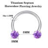 G23 Titanium Material Zircon Stone Nose Septum Ring Threaded Open Ring Piercing Jewelry For Men And Women Wedding Birthday Party Festival