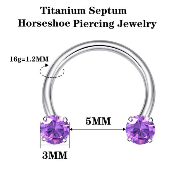 G23 Titanium Material Zircon Stone Nose Septum Ring Threaded Open Ring Piercing Jewelry For Men And Women Wedding Birthday Party Festival